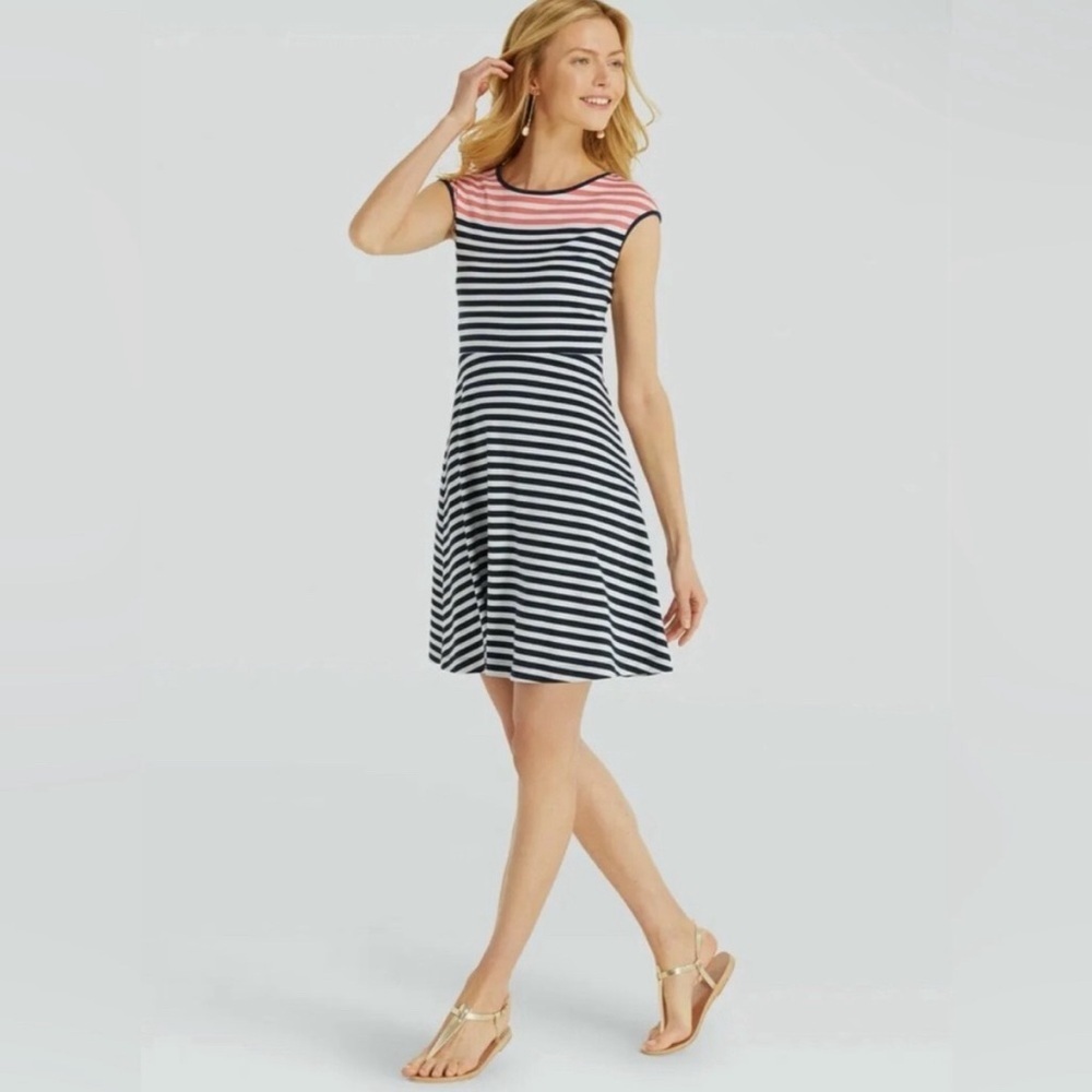 Draper James Stripe Ponte A Line Dress in Nassau Navy Size XL